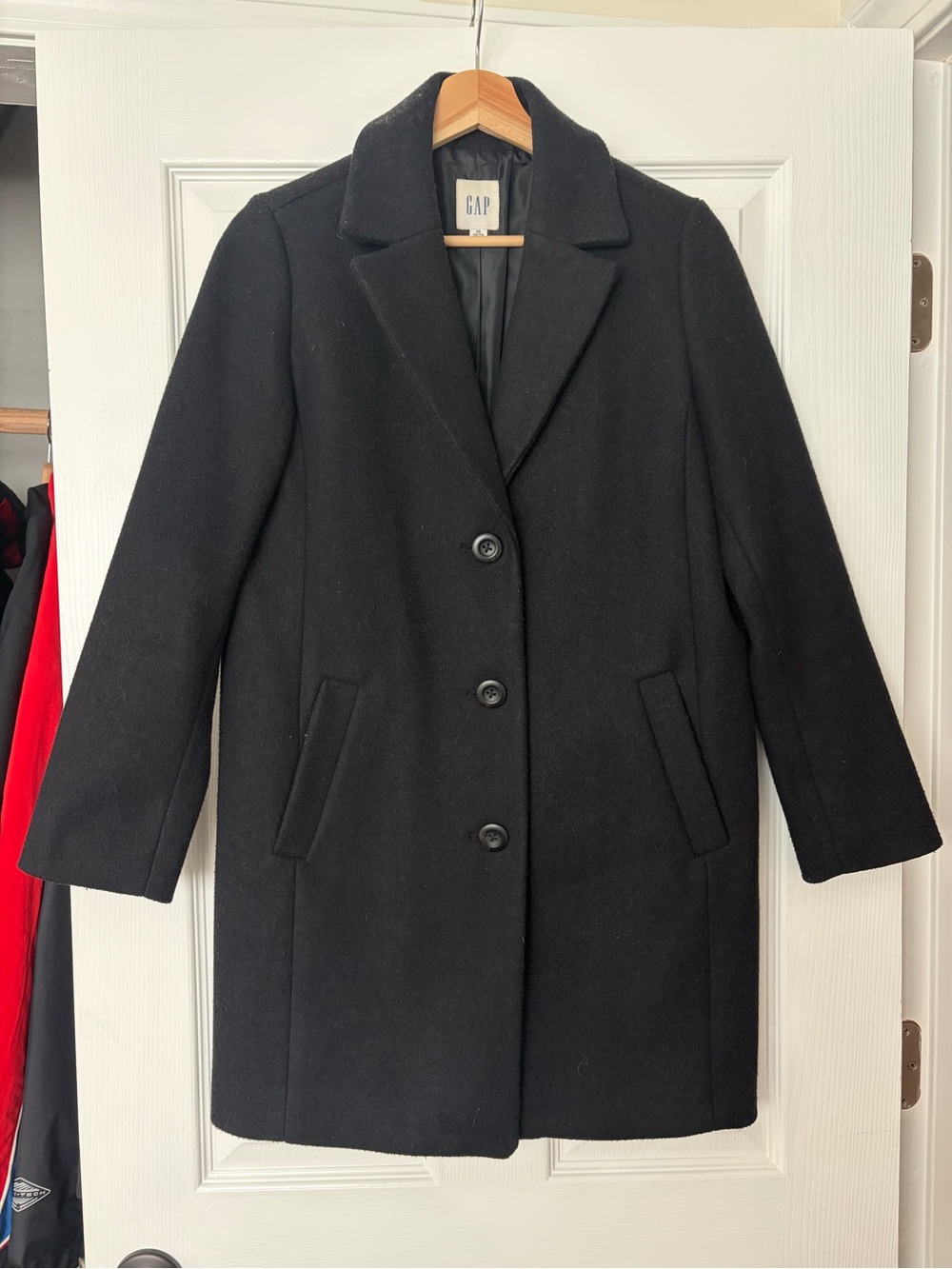 GAP Women’s Wool-Blend Black Single-Breasted Pea Coat, XS Petite
